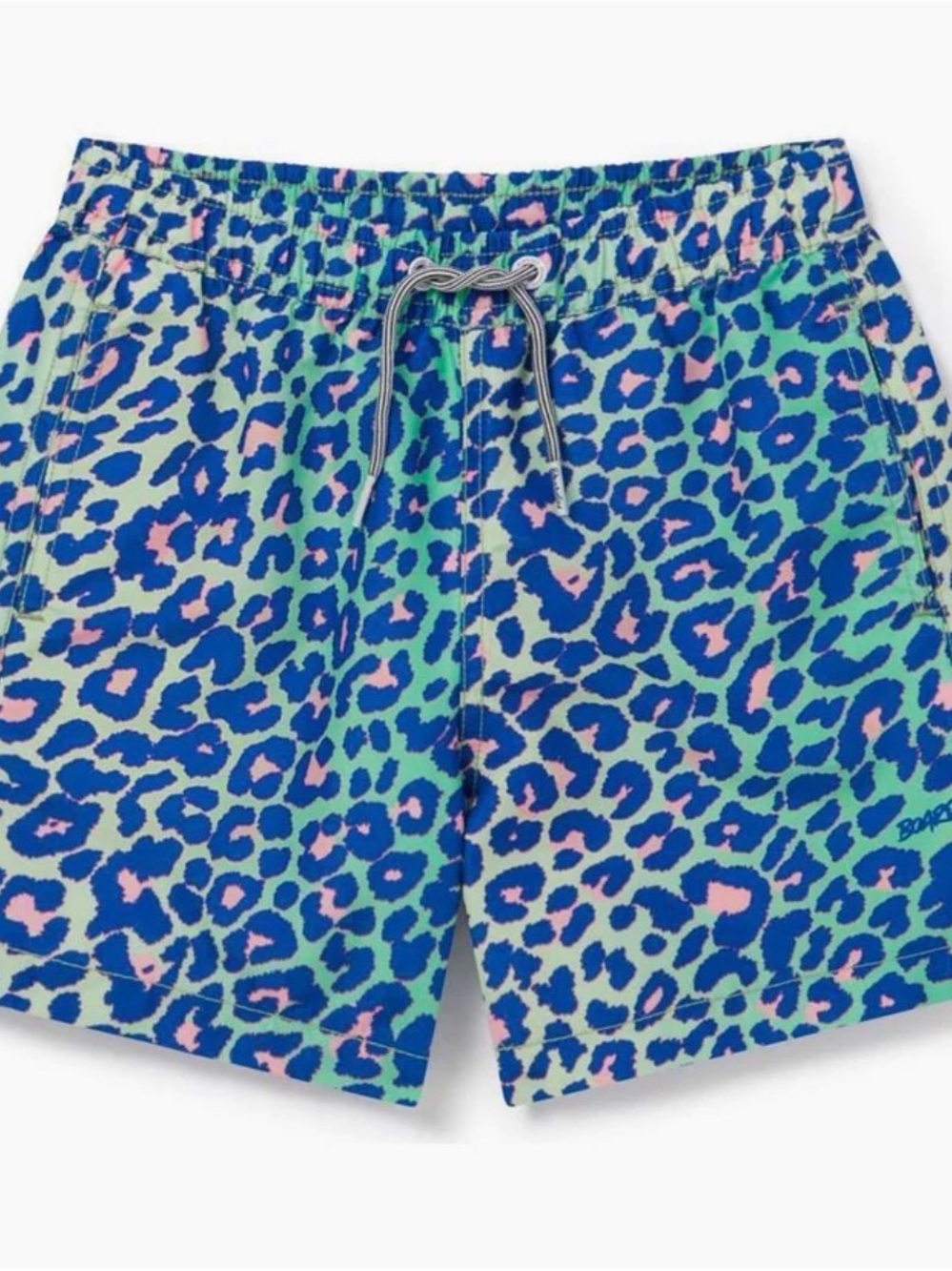 BOARDIES Neon Leopard Print kids Swim Trunks - Blue, Teal & Pink